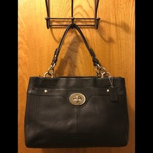 Coach “Penelope” Black Pebbled Lthr Carry All Bag